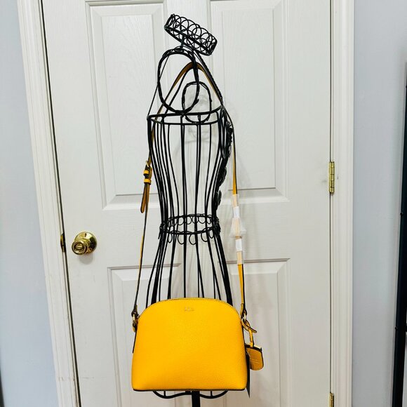 LAUREN RALPH LAUREN YELLOW ZIP TOP HALF MOON CROSSBODY BAG - Picture 2 of 12